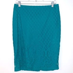 NWT LOFT Teal Overlay Pencil Skirt